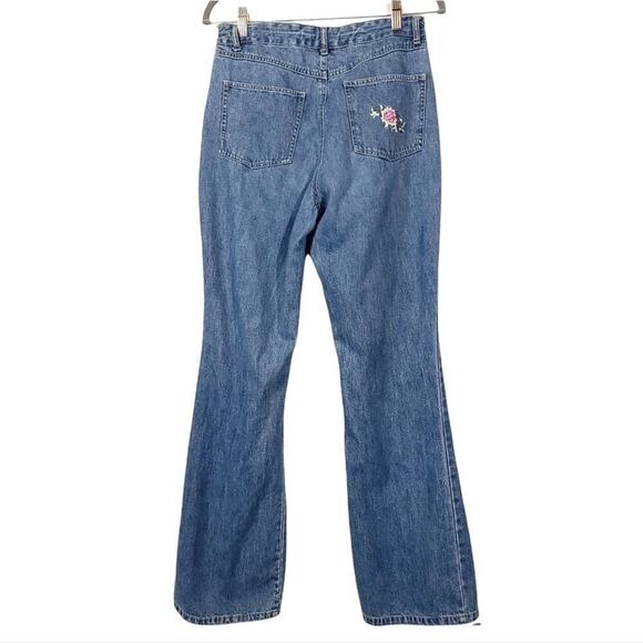 Original Threads Embroidered DenimBlue Jeans Size 9 / 10 Tie Waist Pink Flower  - Picture 2 of 7